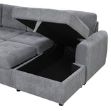 English Elm 107.5" U-Shaped Sofa Sectional Sofa Pull-Out Sofa Bed With A Storage Chaise Lounge, Charging Devices For Living Room, Gray