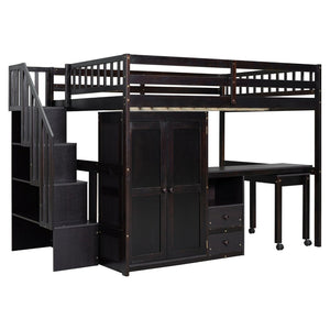 English Elm Queen Murphy Bed with Integrated Desk Cabinet Shelves Space Saving Studio Solution Espresso N708S00014P