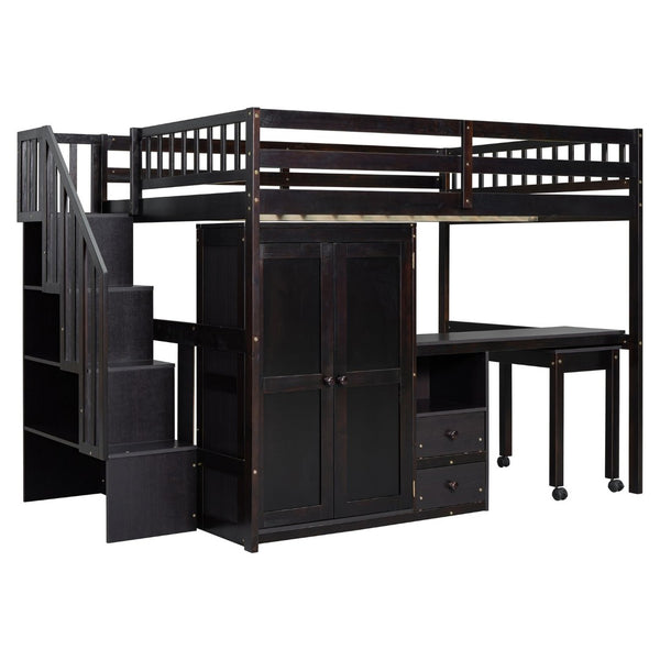 English Elm Queen Murphy Bed with Integrated Desk Cabinet Shelves Space Saving Studio Solution Espresso N708S00014P