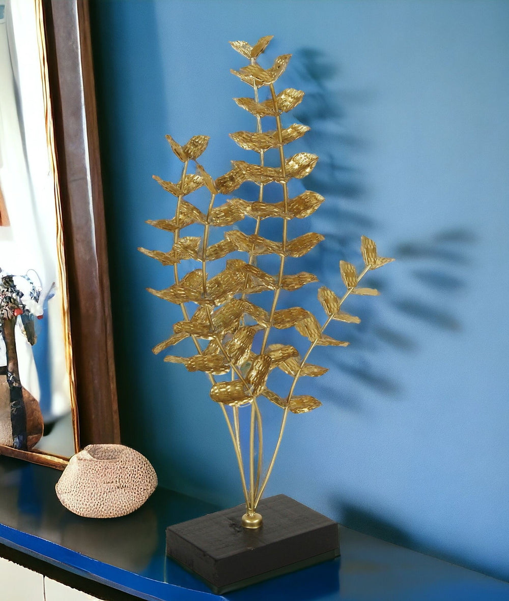 Homeroots 21" Gold And Black Metal Leaf Hand Painted Tabletop Sculpture  Metal 483271