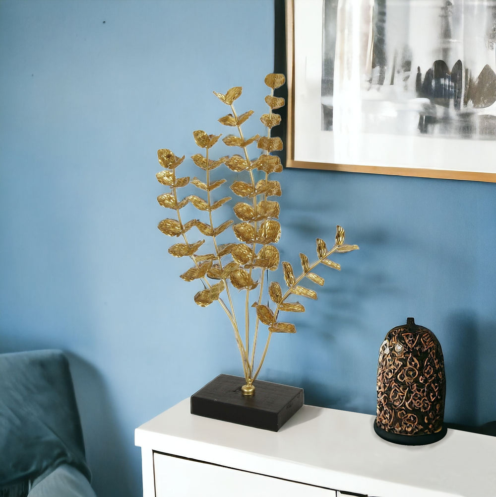 Homeroots 21" Gold And Black Metal Leaf Hand Painted Tabletop Sculpture  Metal 483271