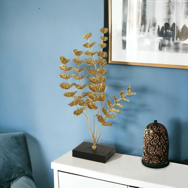 Homeroots 21" Gold And Black Metal Leaf Hand Painted Tabletop Sculpture  Metal 483271