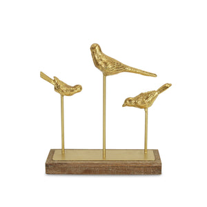 Homeroots 12" Gold Metal Bird Hand Painted Sculpture  Metal 483272
