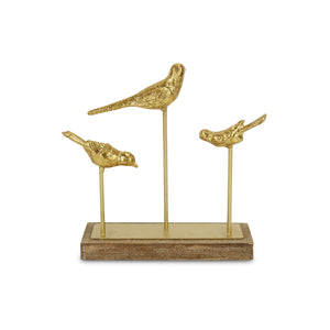 Homeroots 12" Gold Metal Bird Hand Painted Sculpture  Metal 483272