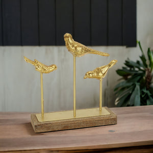 Homeroots 12" Gold Metal Bird Hand Painted Sculpture  Metal 483272