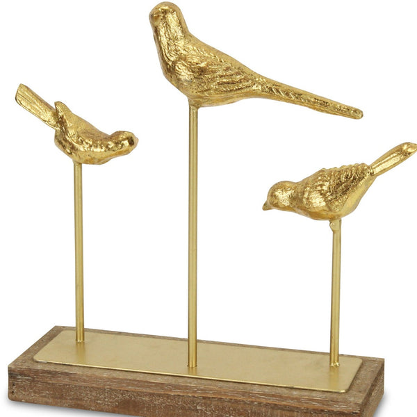 Homeroots 12" Gold Metal Bird Hand Painted Sculpture  Metal 483272