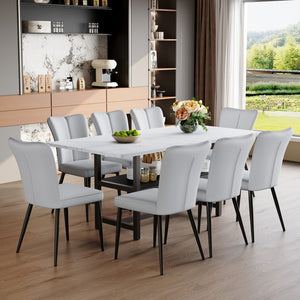 English Elm Table & Chair Set: Modern White Grain Dining Table With Storage And 8 Light Gray Ergonomic Chairs W1151S04267-GIGA