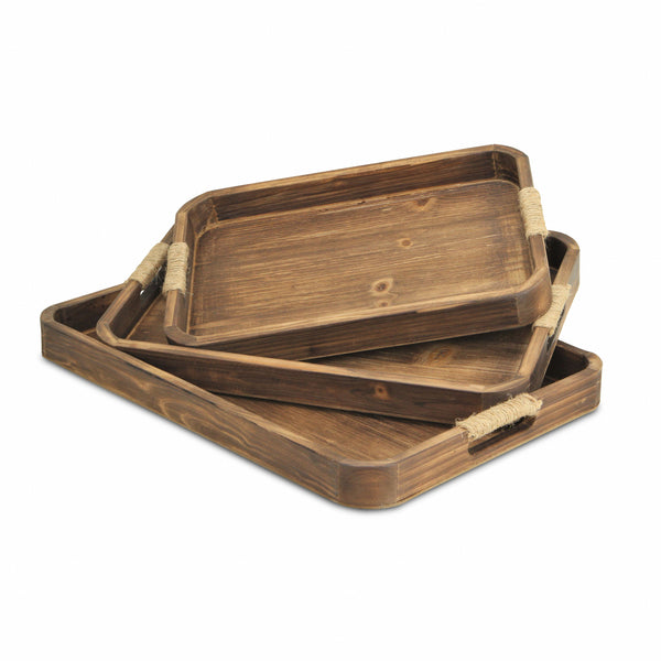 Homeroots 20" Brown Rectangular Wood Handmade Tray With Handles   483285