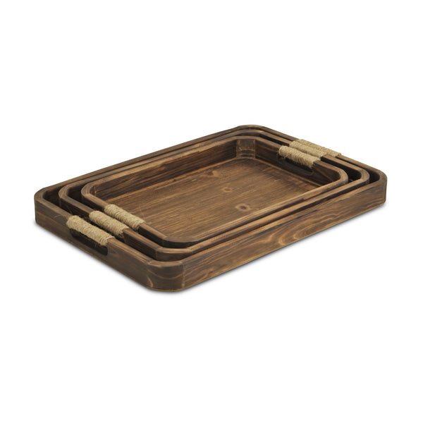 Homeroots 20" Brown Rectangular Wood Handmade Tray With Handles   483285