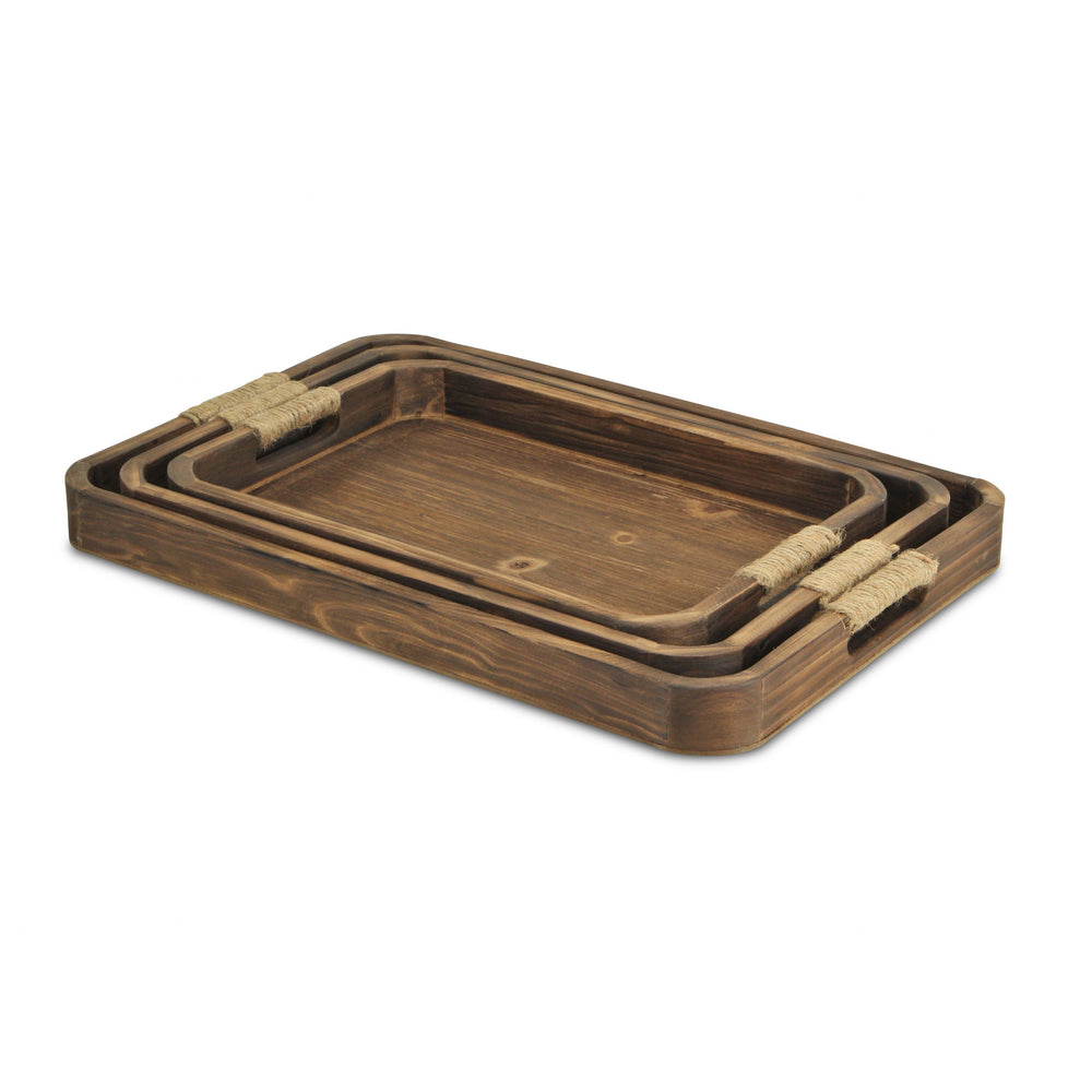 Homeroots 20" Brown Rectangular Wood Handmade Tray With Handles   483285