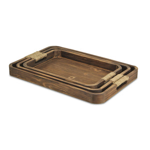 Homeroots 20" Brown Rectangular Wood Handmade Tray With Handles   483285