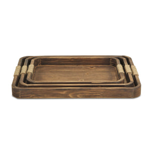 Homeroots 20" Brown Rectangular Wood Handmade Tray With Handles   483285