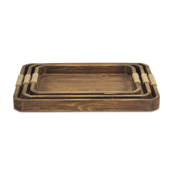 Homeroots 20" Brown Rectangular Wood Handmade Tray With Handles   483285
