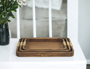 Homeroots 20" Brown Rectangular Wood Handmade Tray With Handles   483285