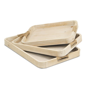 Homeroots Set Of Three White Rectangular Wood Handmade Serving Tray With Handles   483286