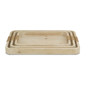 Homeroots Set Of Three White Rectangular Wood Handmade Serving Tray With Handles   483286