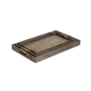 Homeroots Set Of Three Brown Rectangular Wood Handmade Serving Tray With Handles   483287