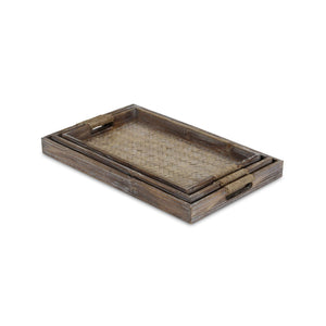 Homeroots Set Of Three Brown Rectangular Wood Handmade Serving Tray With Handles   483287