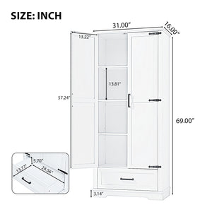 English Elm Tall Bathroom Storage Cabinet — Slim 72.64" White MDF Organizer with 2 Doors, Drawer, Adjustable Shelves, Anti-Tip WF326355AAK