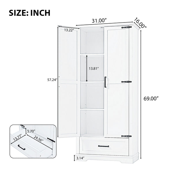 English Elm Tall Bathroom Storage Cabinet — Slim 72.64" White MDF Organizer with 2 Doors, Drawer, Adjustable Shelves, Anti-Tip WF326355AAK