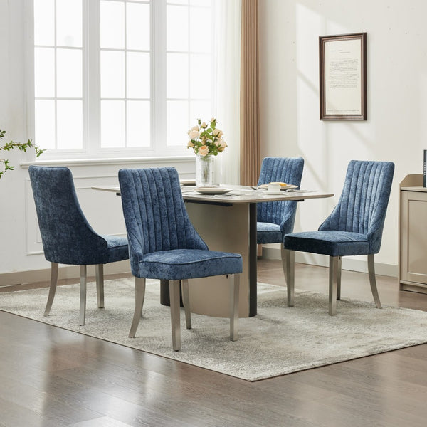 English Elm Rayon Upholstered Dining Chairs – Set Of 2 Blue Chenille Accent Chairs With Silver Steel Legs For Style W1143P293317-GIGA