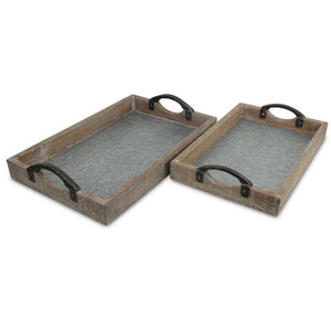 Homeroots Set Of Two Gray Metal Handmade Serving Tray With Handles   483302