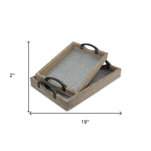 Homeroots Set Of Two Gray Metal Handmade Serving Tray With Handles   483302