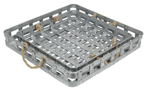 Homeroots Set Of Two Gray Rectangular Metal Handmade Serving Tray With Handles   483303