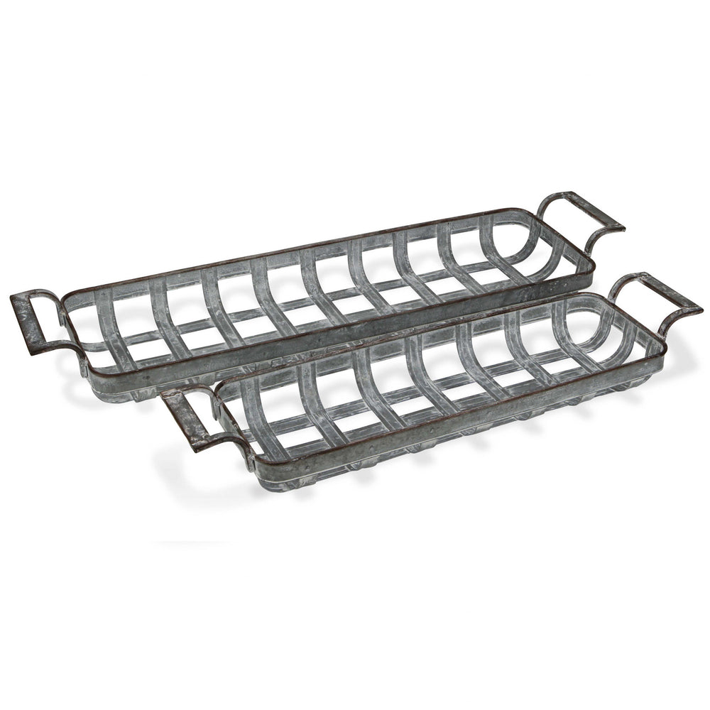 Homeroots Set Of Two Gray Metal Handmade Tray With Handles   483305