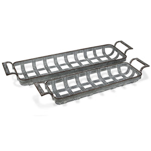 Homeroots Set Of Two Gray Metal Handmade Tray With Handles   483305