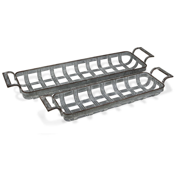 Homeroots Set Of Two Gray Metal Handmade Tray With Handles   483305