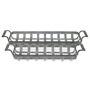 Homeroots Set Of Two Gray Metal Handmade Tray With Handles   483305