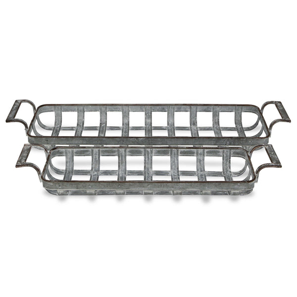 Homeroots Set Of Two Gray Metal Handmade Tray With Handles   483305