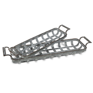 Homeroots Set Of Two Gray Metal Handmade Tray With Handles   483305