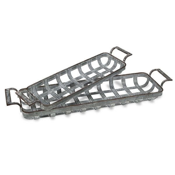 Homeroots Set Of Two Gray Metal Handmade Tray With Handles   483305