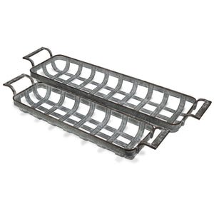 Homeroots Set Of Two Gray Metal Handmade Tray With Handles   483305
