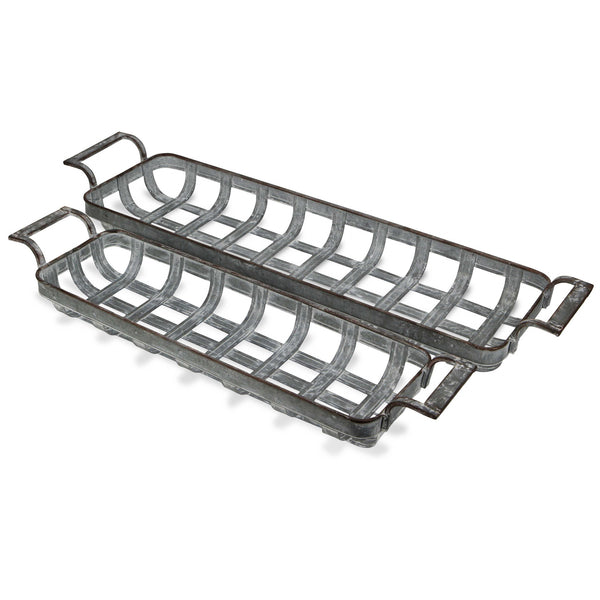 Homeroots Set Of Two Gray Metal Handmade Tray With Handles   483305