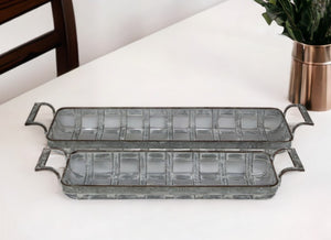 Homeroots Set Of Two Gray Metal Handmade Tray With Handles   483305