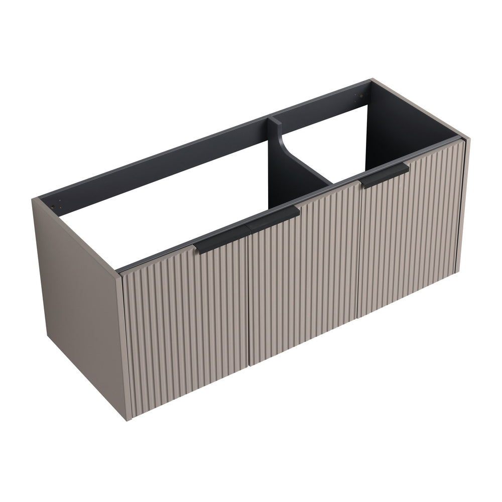 English Elm 48" Floating Bathroom Vanity with 3 Soft-Close Wavy Doors, Plywood, Scratch & Water-Resistant Finish, Dual Handles Included W999P293174