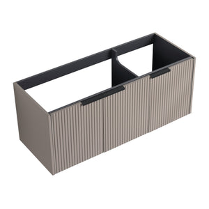 English Elm 48" Floating Bathroom Vanity with 3 Soft-Close Wavy Doors, Plywood, Scratch & Water-Resistant Finish, Dual Handles Included W999P293174