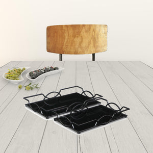 Homeroots Set Of Two 20" Black Rectangular Metal And Mirror Handmade Trays   483307