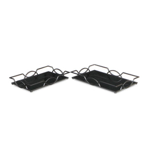 Homeroots Set Of Two 20" Black Rectangular Metal And Mirror Handmade Trays   483307
