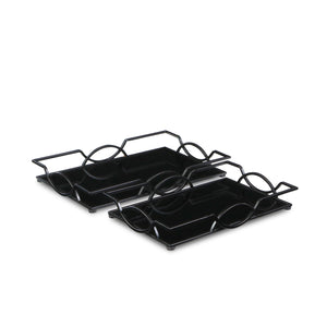 Homeroots Set Of Two 20" Black Rectangular Metal And Mirror Handmade Trays   483307