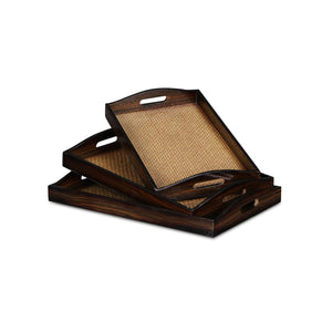 Homeroots 24" Brown Rectangular Wood Handmade Tray With Handles   483309