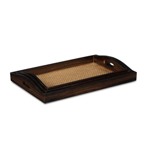 Homeroots 24" Brown Rectangular Wood Handmade Tray With Handles   483309