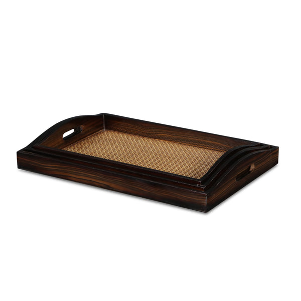 Homeroots 24" Brown Rectangular Wood Handmade Tray With Handles   483309