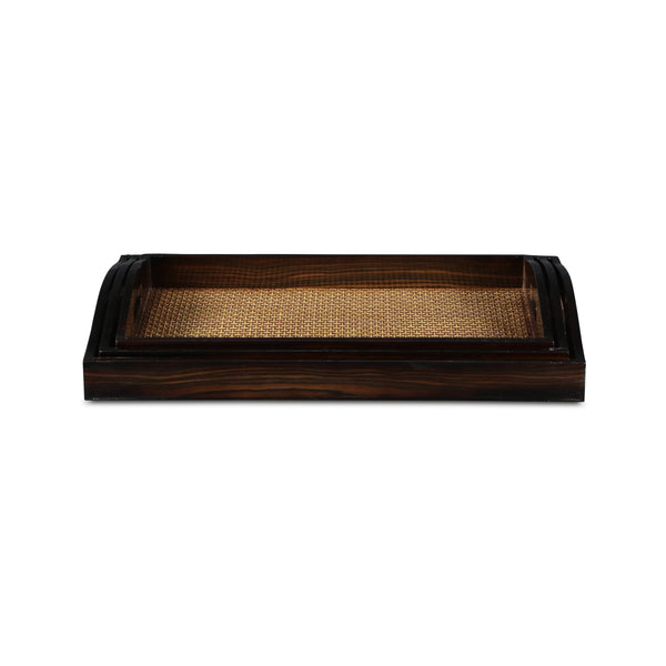Homeroots 24" Brown Rectangular Wood Handmade Tray With Handles   483309