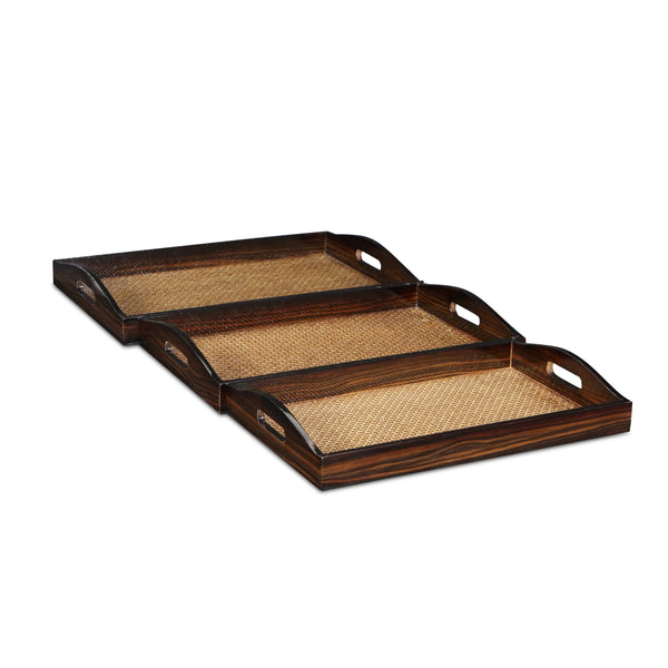 Homeroots 24" Brown Rectangular Wood Handmade Tray With Handles   483309