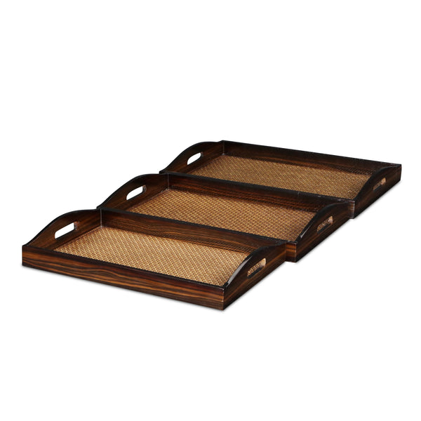 Homeroots 24" Brown Rectangular Wood Handmade Tray With Handles   483309