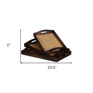 Homeroots 24" Brown Rectangular Wood Handmade Tray With Handles   483309